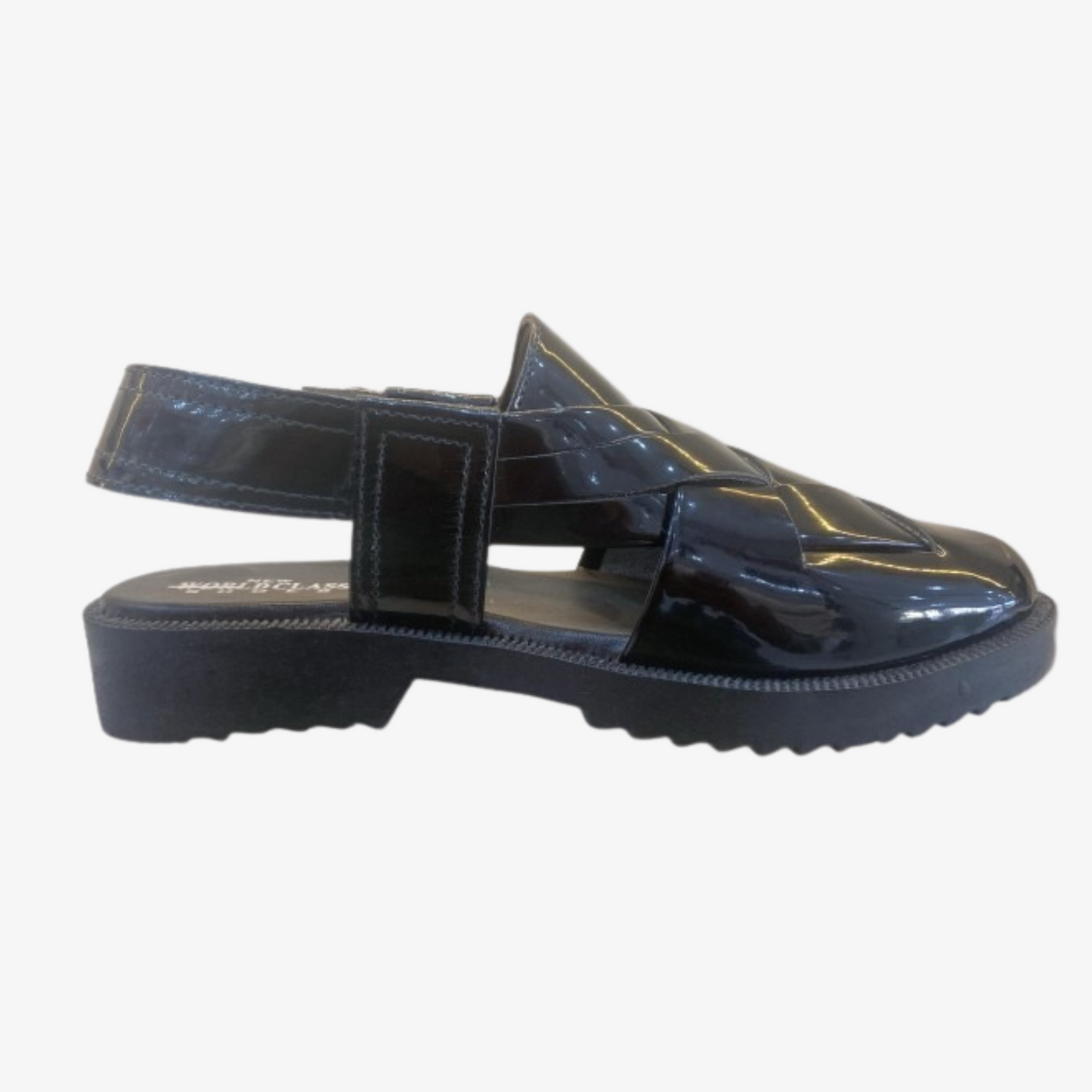 Glossy Black Woven Peshawari Chappal