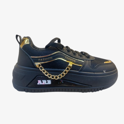 Women’s Black Platform Sneaker – Gold Chain