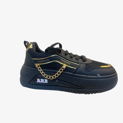 Women’s Black Platform Sneaker – Gold Chain
