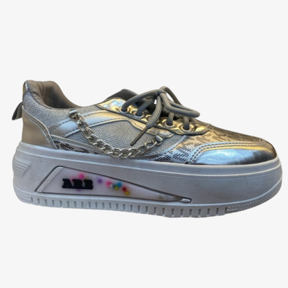 Women’s Silver Platform Sneaker – Chain Detail