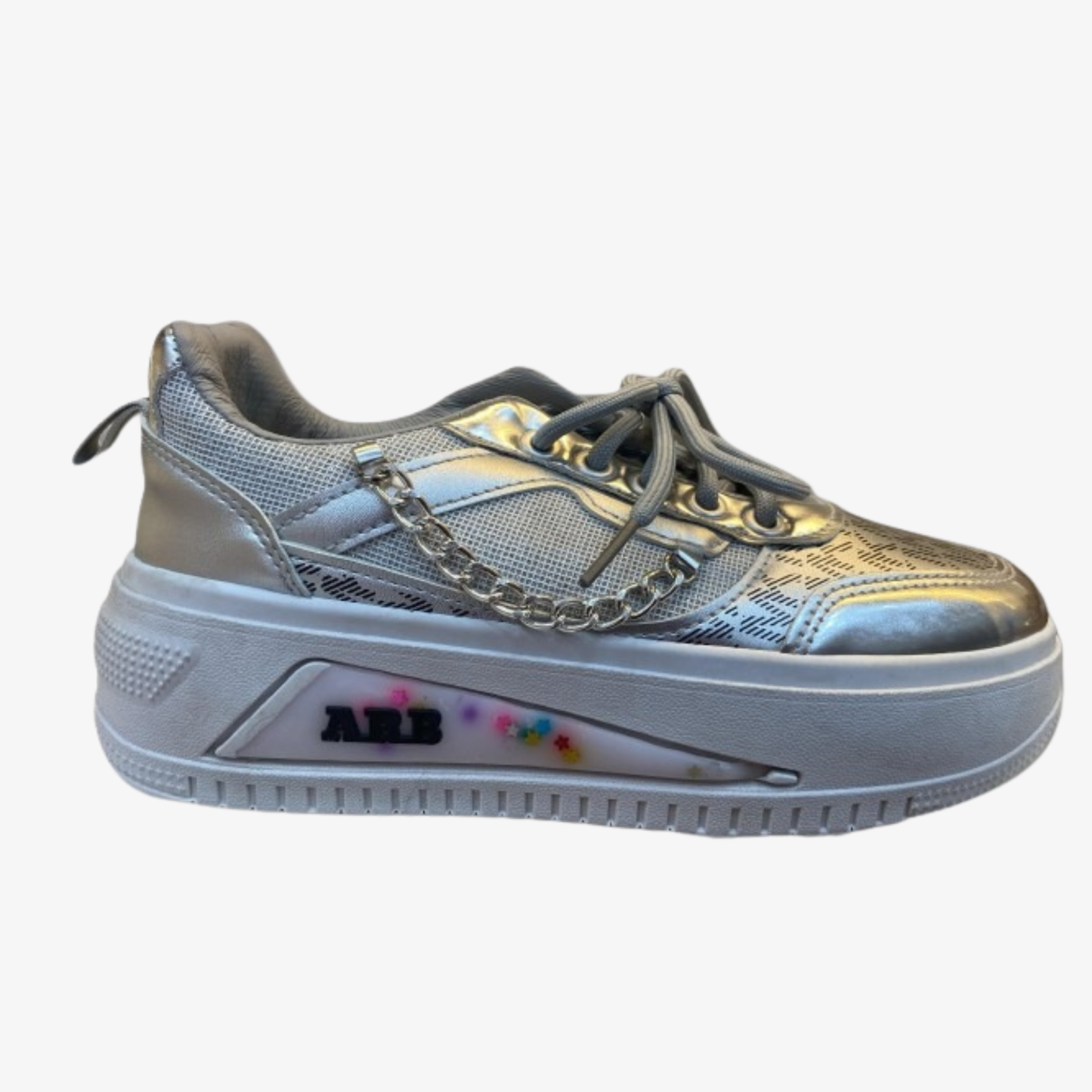 Women’s Silver Platform Sneaker – Chain Detail